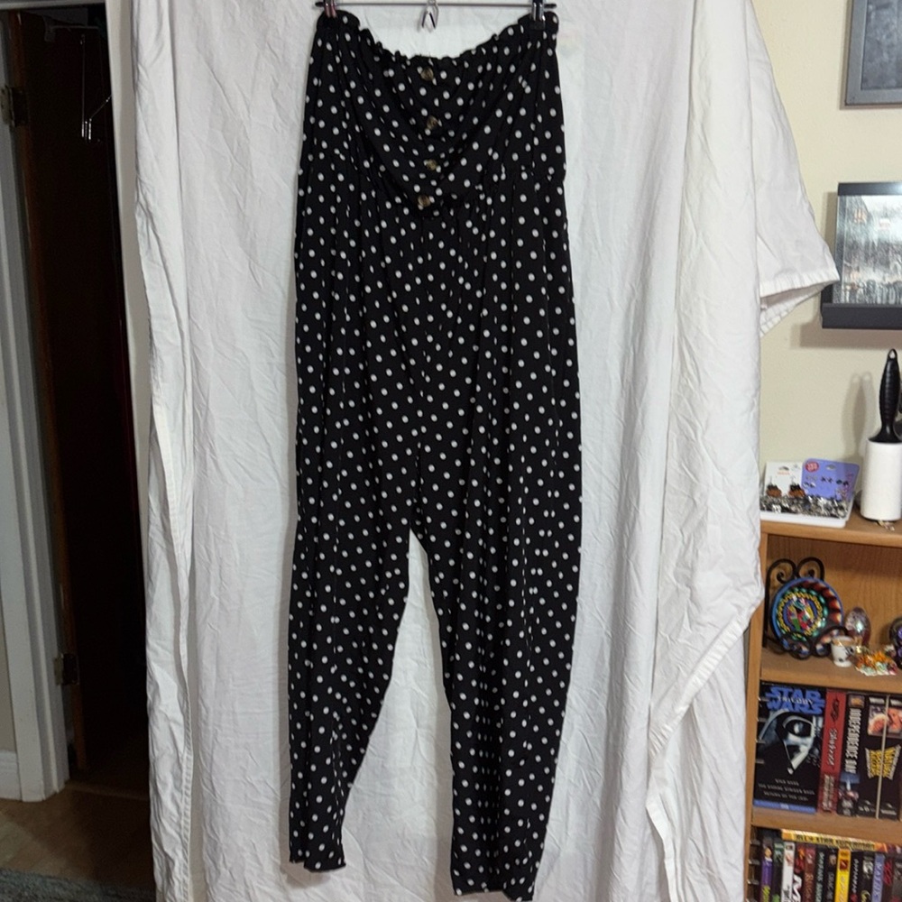 SOLD - Strapless romper polka dot pantsuit with pockets